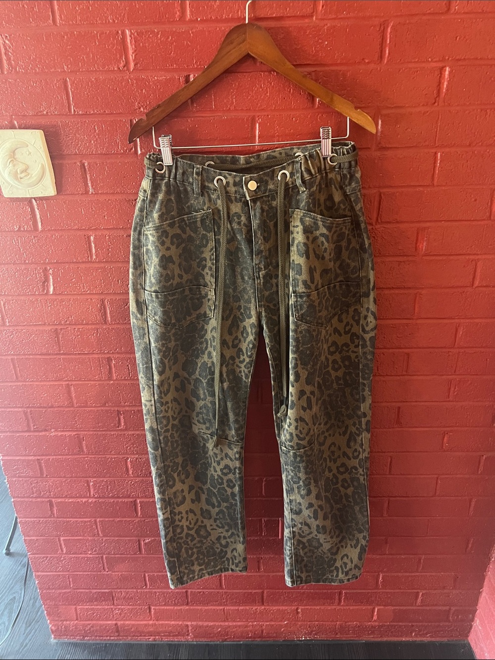 Leopard Print Utility barrel leg  Pants - Olive Black